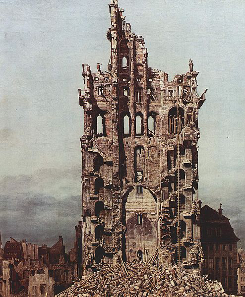 Bernardo Bellotto Ansicht von Dresden, Die Ruine der Kreuzkirche, von Osten aus gesehen